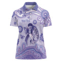 Personalised Epilepsy Awareness Women Polo Shirt Purple Ribbon Butterfly And Brain Aboriginal Art