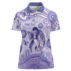 Personalised Epilepsy Awareness Women Polo Shirt Purple Ribbon Butterfly And Brain Aboriginal Art