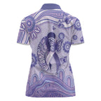 Personalised Epilepsy Awareness Women Polo Shirt Purple Ribbon Butterfly And Brain Aboriginal Art