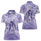 Personalised Epilepsy Awareness Women Polo Shirt Purple Ribbon Butterfly And Brain Aboriginal Art