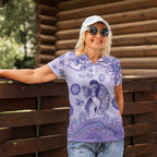 Personalised Epilepsy Awareness Women Polo Shirt Purple Ribbon Butterfly And Brain Aboriginal Art