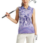 Personalised Epilepsy Awareness Women Sleeveless Polo Shirt Purple Ribbon Butterfly And Brain Aboriginal Art