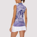 Personalised Epilepsy Awareness Women Sleeveless Polo Shirt Purple Ribbon Butterfly And Brain Aboriginal Art