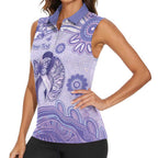 Personalised Epilepsy Awareness Women Sleeveless Polo Shirt Purple Ribbon Butterfly And Brain Aboriginal Art