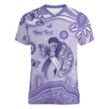 Personalised Epilepsy Awareness Women V-Neck T-Shirt Purple Ribbon Butterfly And Brain Aboriginal Art