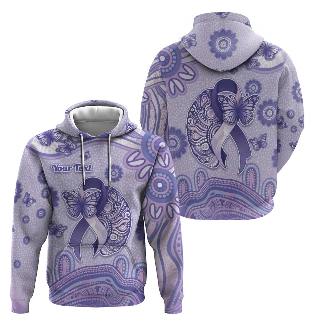 Personalised Epilepsy Awareness Zip Hoodie Purple Ribbon Butterfly And Brain Aboriginal Art