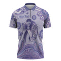 Personalised Epilepsy Awareness Zipper Polo Shirt Purple Ribbon Butterfly And Brain Aboriginal Art