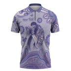 Personalised Epilepsy Awareness Zipper Polo Shirt Purple Ribbon Butterfly And Brain Aboriginal Art