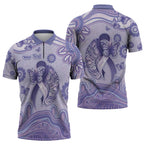Personalised Epilepsy Awareness Zipper Polo Shirt Purple Ribbon Butterfly And Brain Aboriginal Art