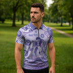 Personalised Epilepsy Awareness Zipper Polo Shirt Purple Ribbon Butterfly And Brain Aboriginal Art