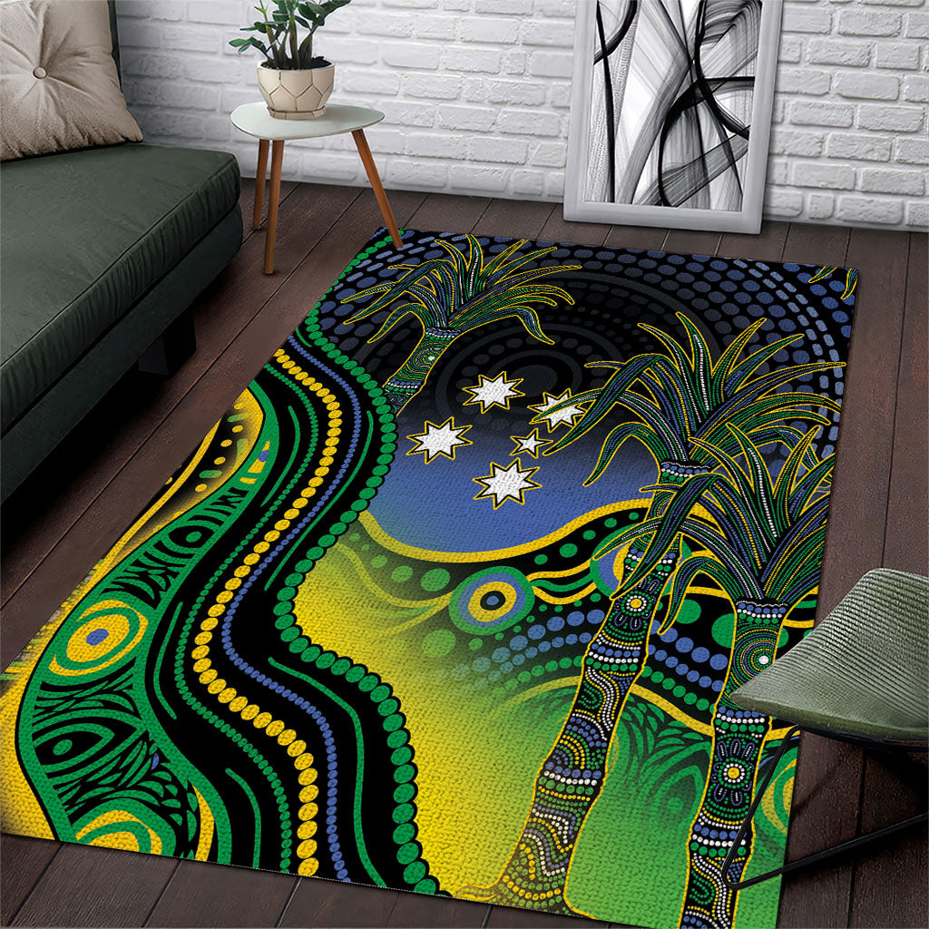Australian South Sea Islanders National Recognition Day Area Rug Southern Cross Aboriginal Dot Art Sugarcane