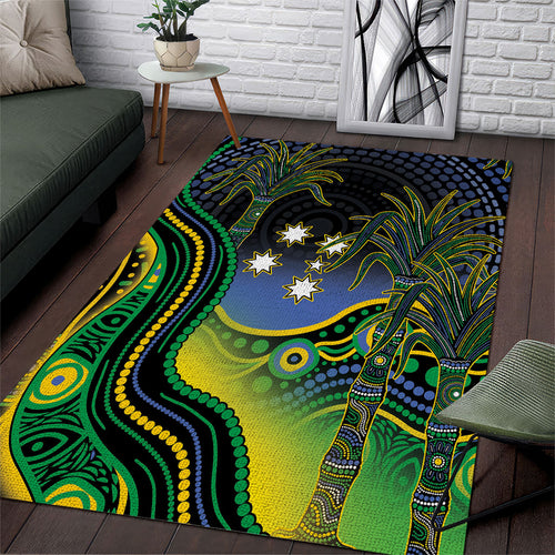 Australian South Sea Islander National Recognition Day Area Rug Southern Cross Aboriginal Dot Art Sugarcane