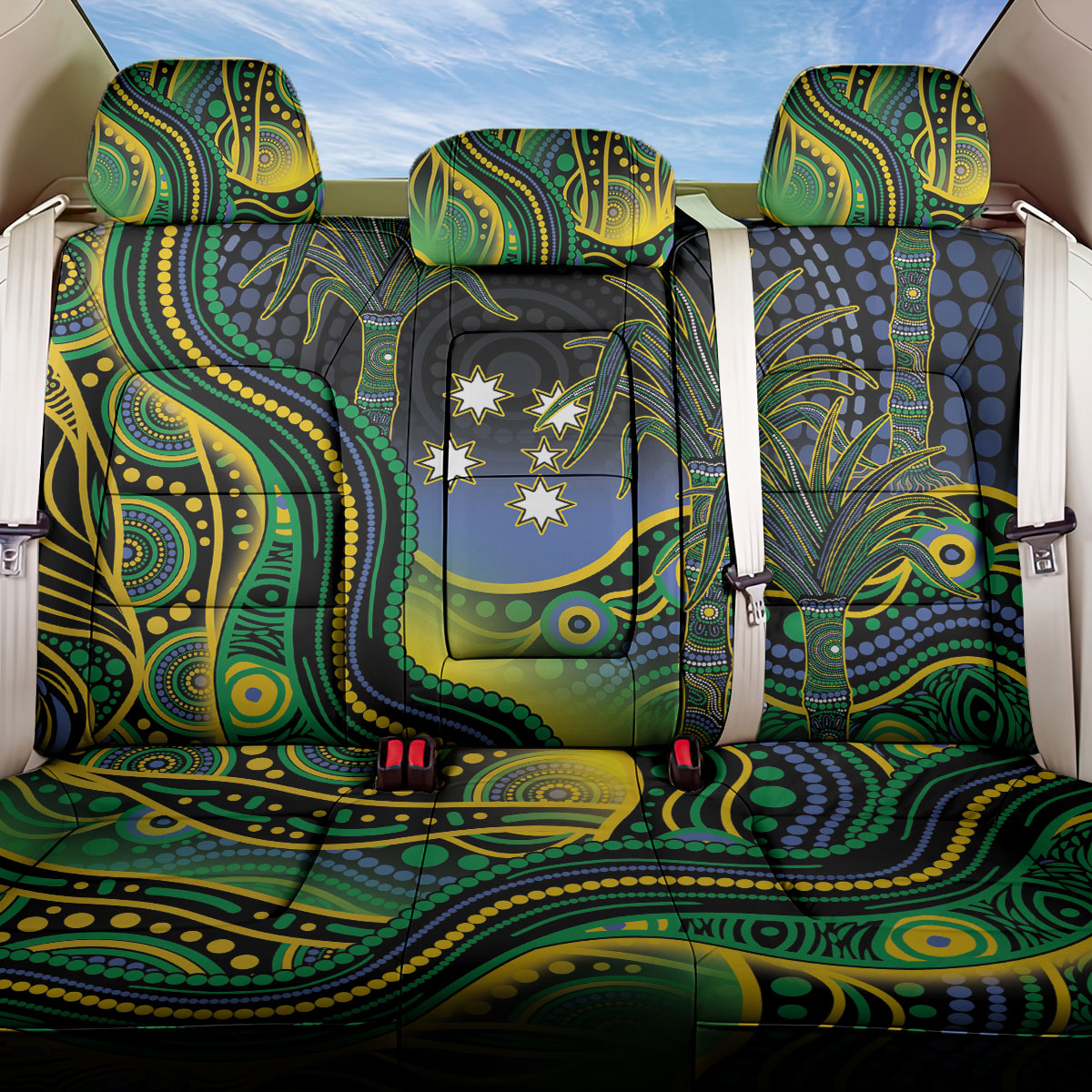 Australian South Sea Islander National Recognition Day Back Car Seat Cover Southern Cross Aboriginal Dot Art Sugarcane