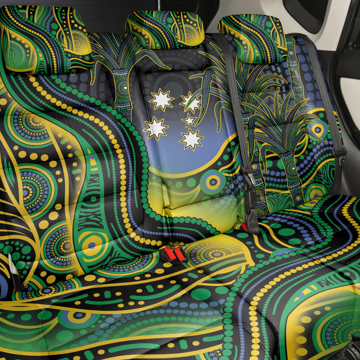Australian South Sea Islander National Recognition Day Back Car Seat Cover Southern Cross Aboriginal Dot Art Sugarcane
