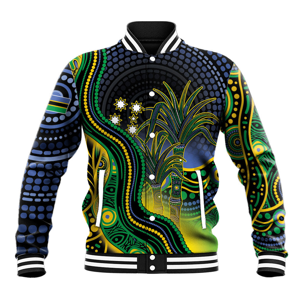 Australian South Sea Islander National Recognition Day Baseball Jacket Southern Cross Aboriginal Dot Art Sugarcane