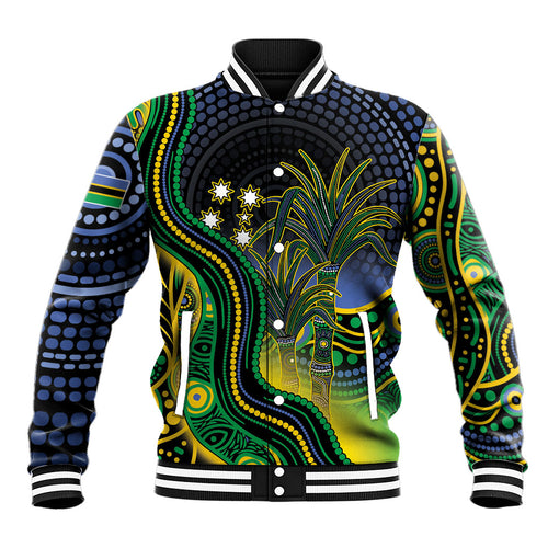 Australian South Sea Islanders National Recognition Day Baseball Jacket Southern Cross Aboriginal Dot Art Sugarcane