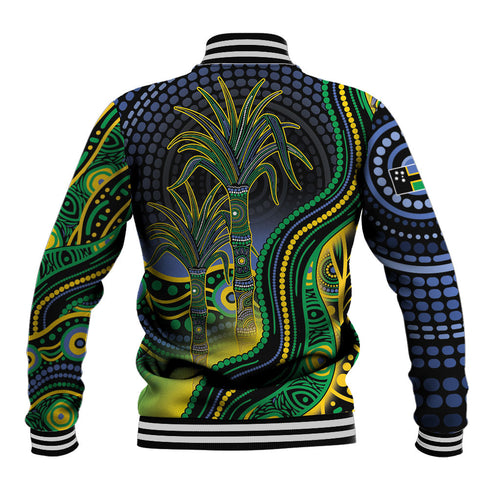 Australian South Sea Islanders National Recognition Day Baseball Jacket Southern Cross Aboriginal Dot Art Sugarcane