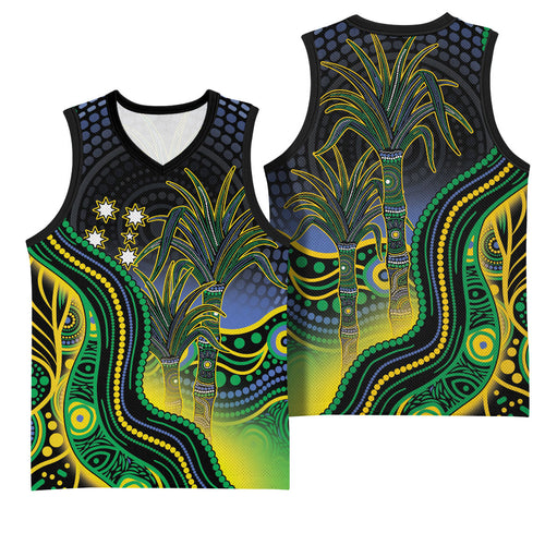 Australian South Sea Islanders National Recognition Day Basketball Jersey Southern Cross Aboriginal Dot Art Sugarcane