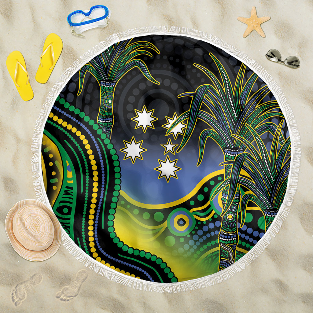 Australian South Sea Islander National Recognition Day Beach Blanket Southern Cross Aboriginal Dot Art Sugarcane