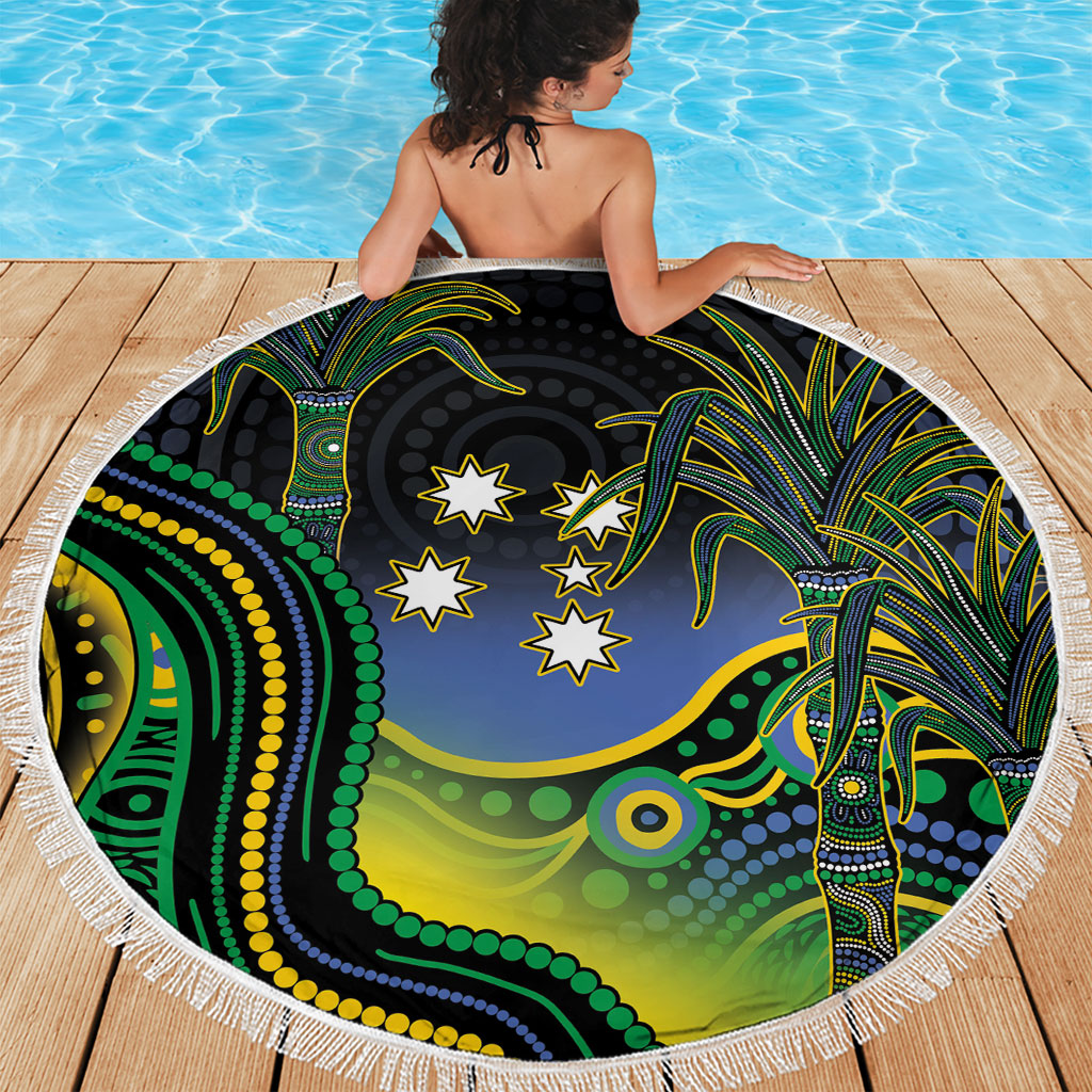 Australian South Sea Islander National Recognition Day Beach Blanket Southern Cross Aboriginal Dot Art Sugarcane