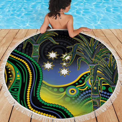 Australian South Sea Islanders National Recognition Day Beach Blanket Southern Cross Aboriginal Dot Art Sugarcane