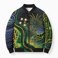 Australian South Sea Islanders National Recognition Day Bomber Puffer Jacket Southern Cross Aboriginal Dot Art Sugarcane
