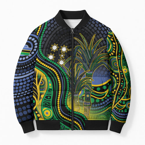 Australian South Sea Islanders National Recognition Day Bomber Puffer Jacket Southern Cross Aboriginal Dot Art Sugarcane