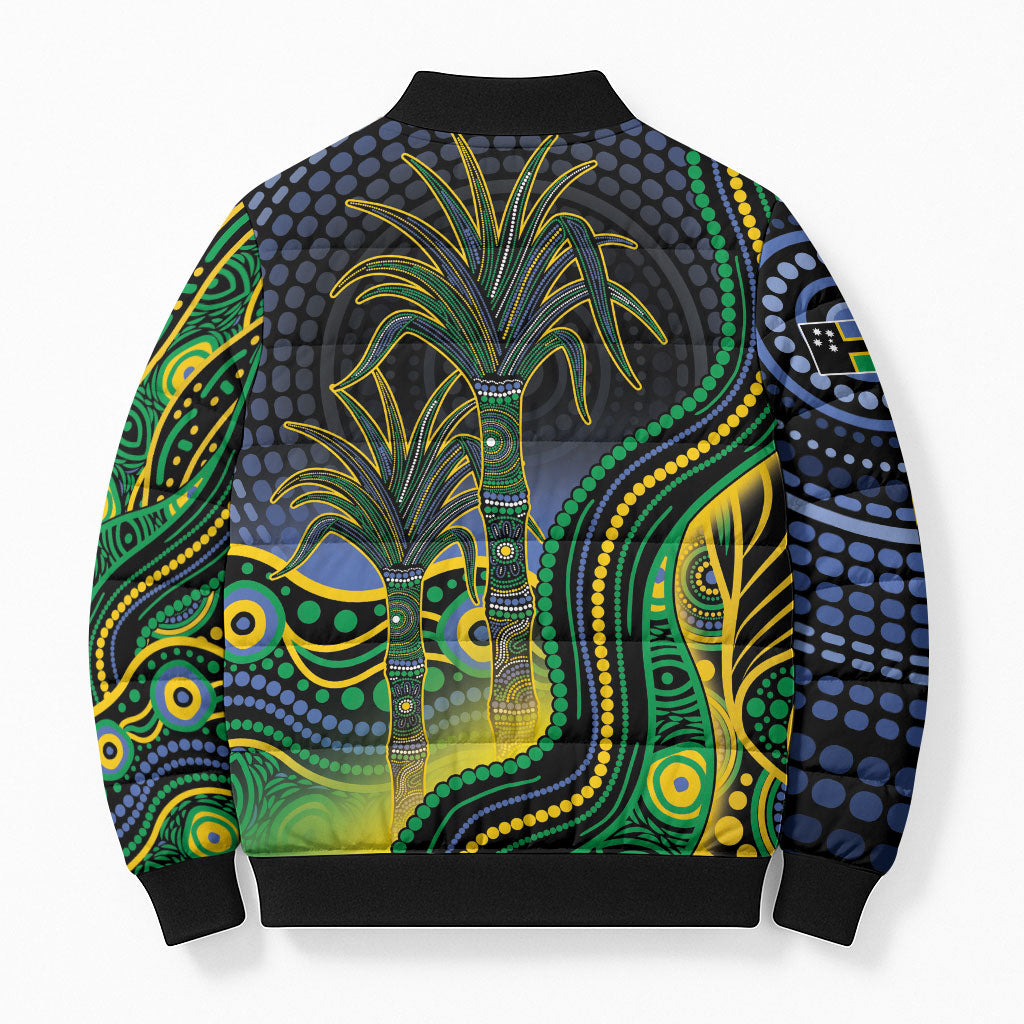 Australian South Sea Islanders National Recognition Day Bomber Puffer Jacket Southern Cross Aboriginal Dot Art Sugarcane
