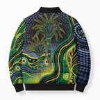 Australian South Sea Islanders National Recognition Day Bomber Puffer Jacket Southern Cross Aboriginal Dot Art Sugarcane