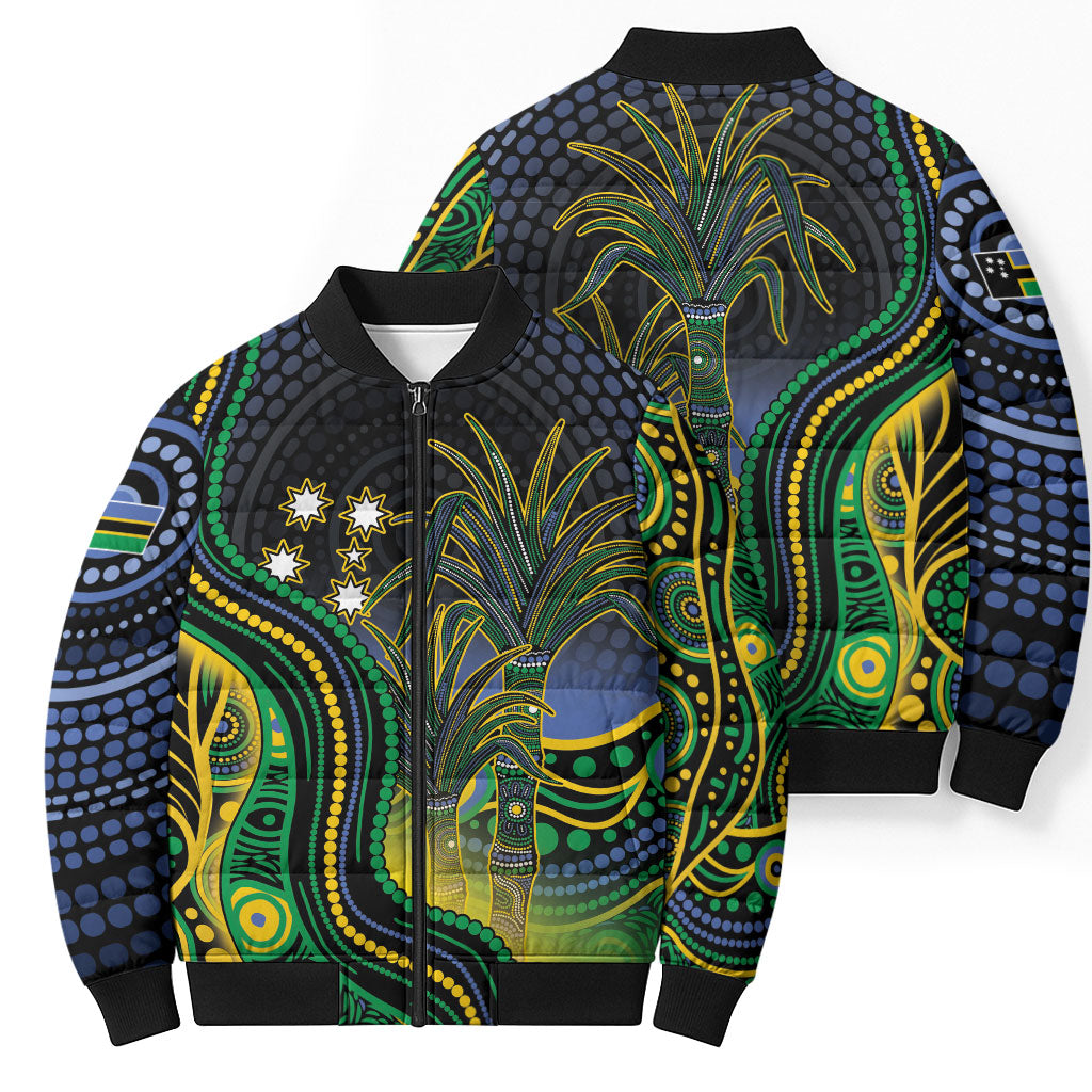 Australian South Sea Islanders National Recognition Day Bomber Puffer Jacket Southern Cross Aboriginal Dot Art Sugarcane