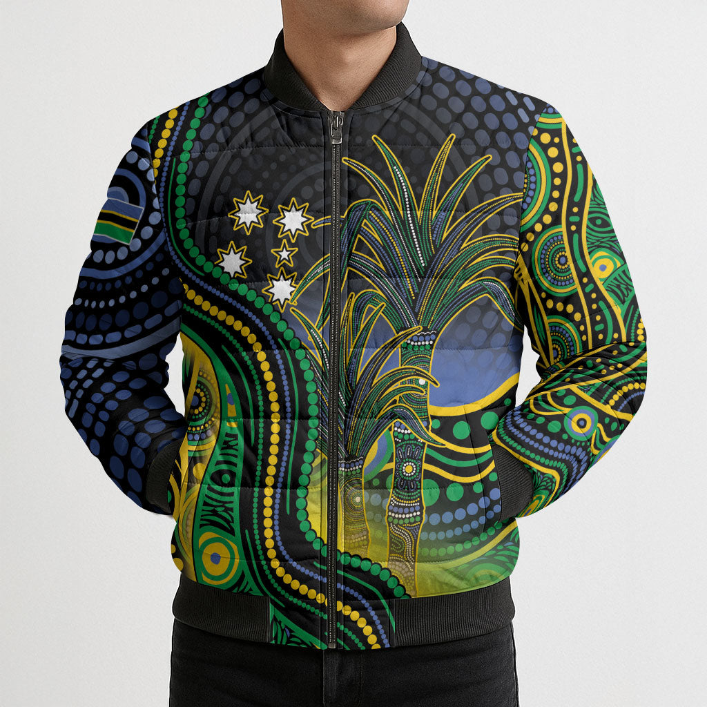 Australian South Sea Islanders National Recognition Day Bomber Puffer Jacket Southern Cross Aboriginal Dot Art Sugarcane