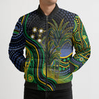 Australian South Sea Islanders National Recognition Day Bomber Puffer Jacket Southern Cross Aboriginal Dot Art Sugarcane
