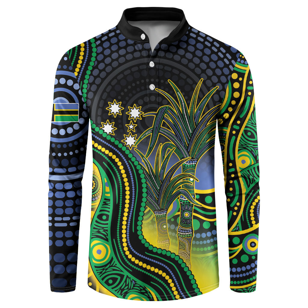 Australian South Sea Islander National Recognition Day Button Sweatshirt Southern Cross Aboriginal Dot Art Sugarcane