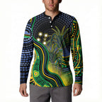 Australian South Sea Islander National Recognition Day Button Sweatshirt Southern Cross Aboriginal Dot Art Sugarcane