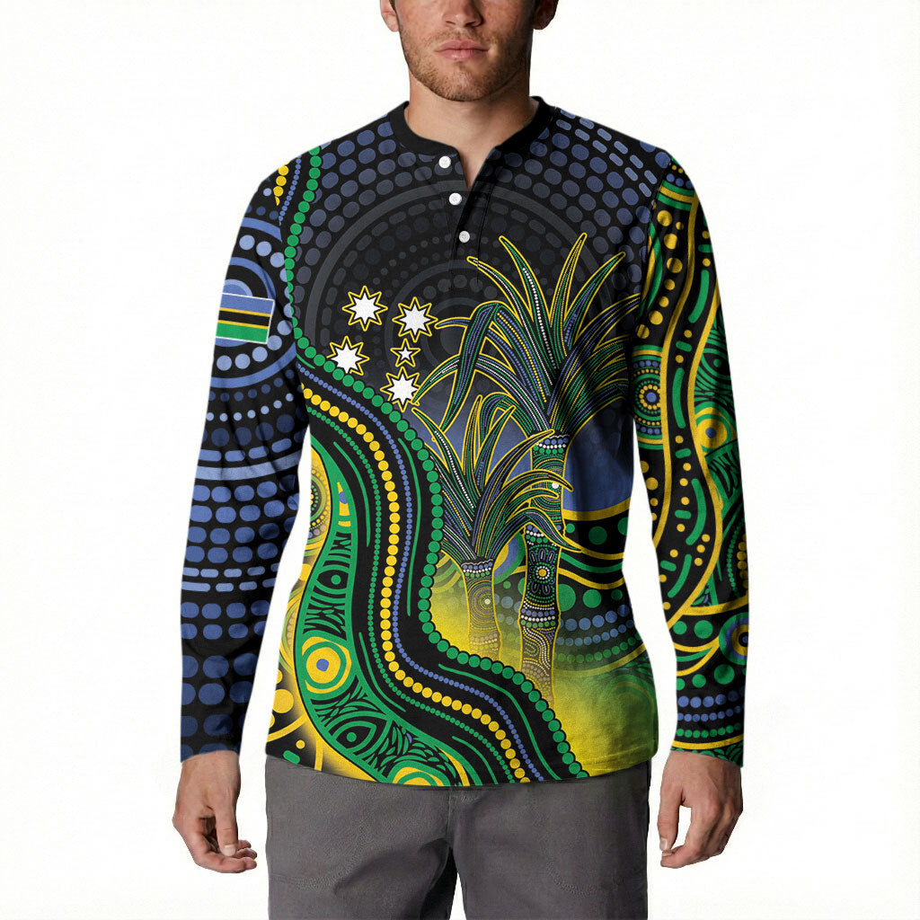 Australian South Sea Islander National Recognition Day Button Sweatshirt Southern Cross Aboriginal Dot Art Sugarcane