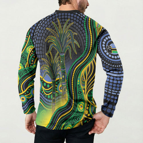 Australian South Sea Islanders National Recognition Day Button Sweatshirt Southern Cross Aboriginal Dot Art Sugarcane