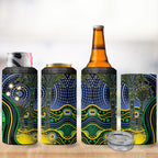 Australian South Sea Islanders National Recognition Day 4 in 1 Can Cooler Tumbler Southern Cross Aboriginal Dot Art Sugarcane