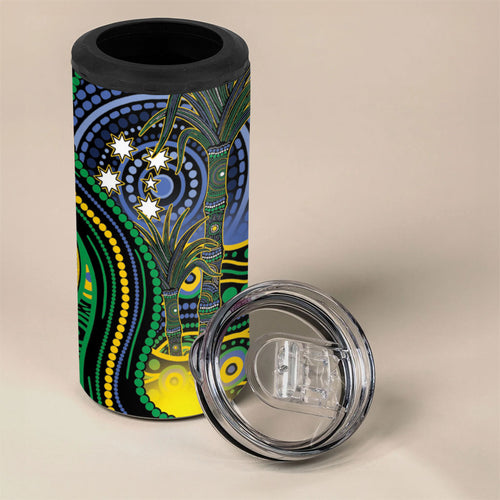 Australian South Sea Islanders National Recognition Day 4 in 1 Can Cooler Tumbler Southern Cross Aboriginal Dot Art Sugarcane