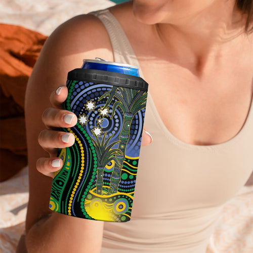 Australian South Sea Islanders National Recognition Day 4 in 1 Can Cooler Tumbler Southern Cross Aboriginal Dot Art Sugarcane