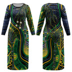 Australian South Sea Islanders National Recognition Day Couples Matching Long Sleeve Bodycon Dress and Long Sleeve Button Shirt Southern Cross Aboriginal Dot Art Sugarcane
