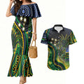 Australian South Sea Islanders National Recognition Day Couples Matching Mermaid Dress and Hawaiian Shirt Southern Cross Aboriginal Dot Art Sugarcane