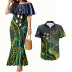 Australian South Sea Islanders National Recognition Day Couples Matching Mermaid Dress and Hawaiian Shirt Southern Cross Aboriginal Dot Art Sugarcane