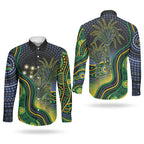 Australian South Sea Islander National Recognition Day Couples Matching Mermaid Dress and Long Sleeve Button Shirt Southern Cross Aboriginal Dot Art Sugarcane