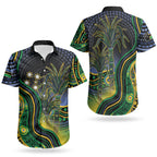 Australian South Sea Islander National Recognition Day Couples Matching Off Shoulder Maxi Dress and Hawaiian Shirt Southern Cross Aboriginal Dot Art Sugarcane