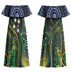 Australian South Sea Islander National Recognition Day Couples Matching Off Shoulder Maxi Dress and Hawaiian Shirt Southern Cross Aboriginal Dot Art Sugarcane