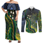 Australian South Sea Islanders National Recognition Day Couples Matching Off Shoulder Maxi Dress and Long Sleeve Button Shirt Southern Cross Aboriginal Dot Art Sugarcane