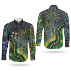Australian South Sea Islanders National Recognition Day Couples Matching Off Shoulder Maxi Dress and Long Sleeve Button Shirt Southern Cross Aboriginal Dot Art Sugarcane