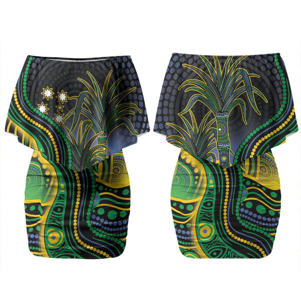 Australian South Sea Islanders National Recognition Day Couples Matching Off Shoulder Short Dress and Hawaiian Shirt Southern Cross Aboriginal Dot Art Sugarcane