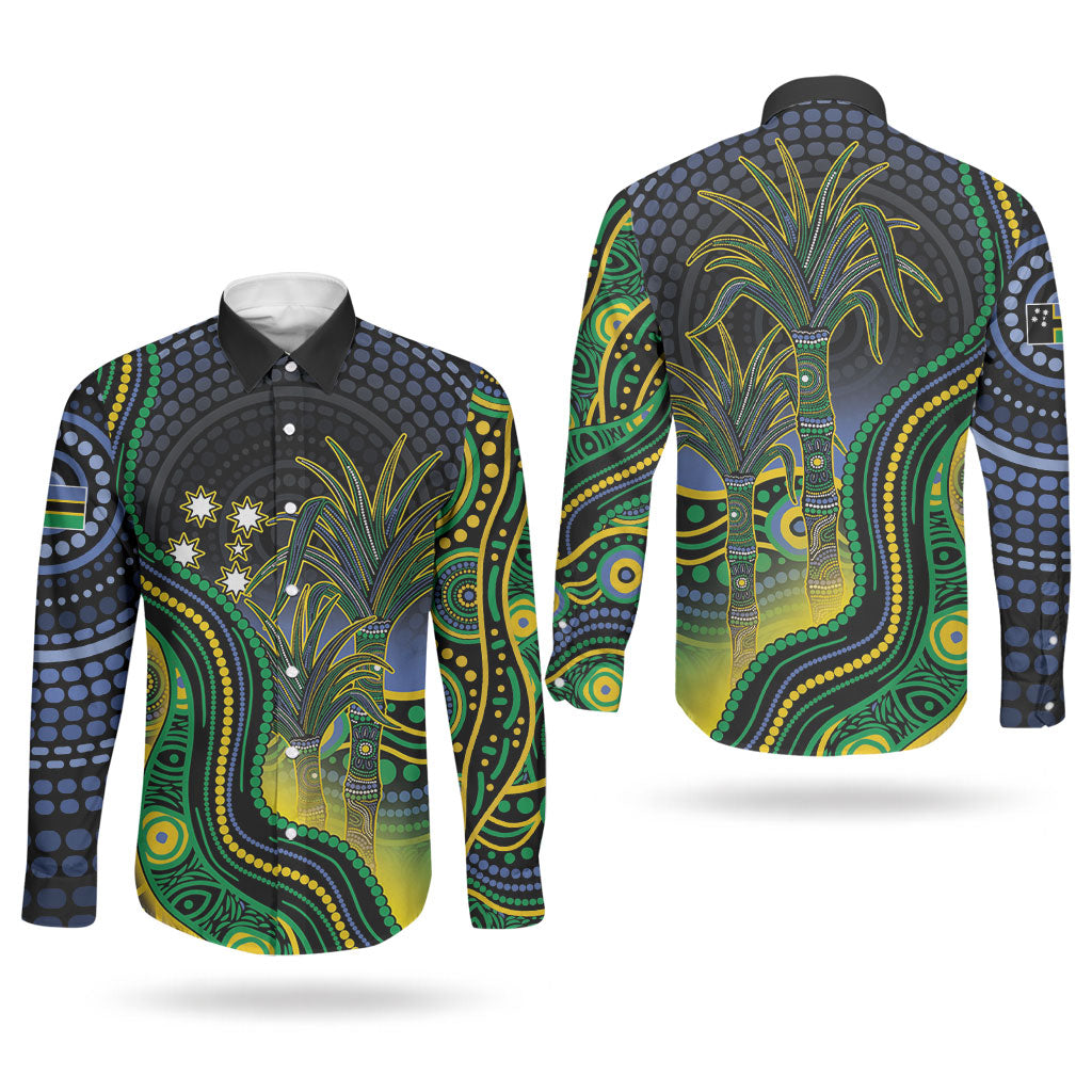 Australian South Sea Islanders National Recognition Day Couples Matching Off Shoulder Short Dress and Long Sleeve Button Shirt Southern Cross Aboriginal Dot Art Sugarcane