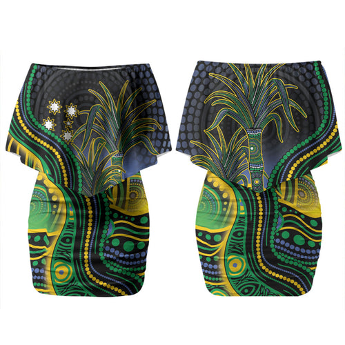 Australian South Sea Islanders National Recognition Day Couples Matching Off Shoulder Short Dress and Long Sleeve Button Shirt Southern Cross Aboriginal Dot Art Sugarcane